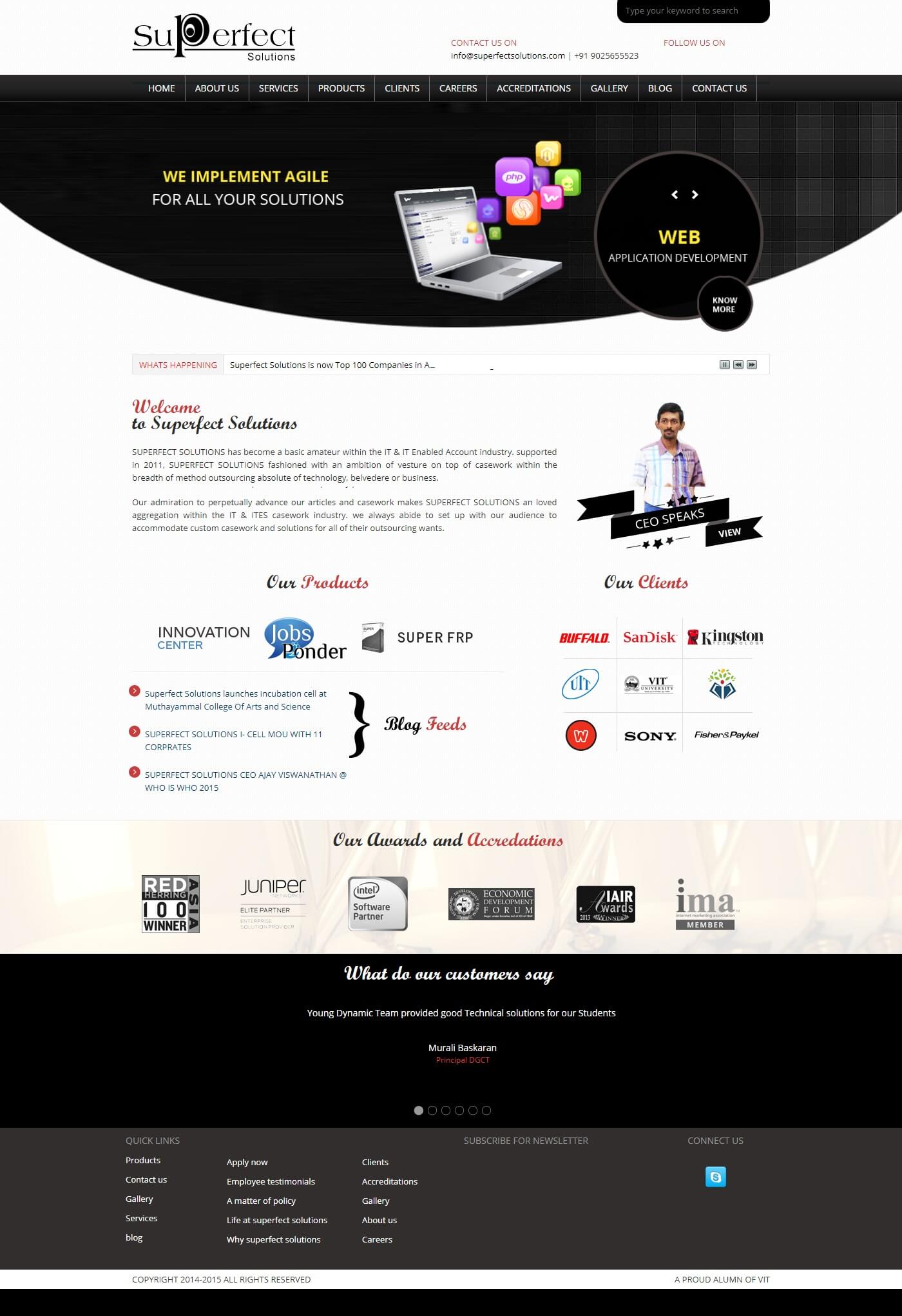 Dynamic website for Superfect Solutions